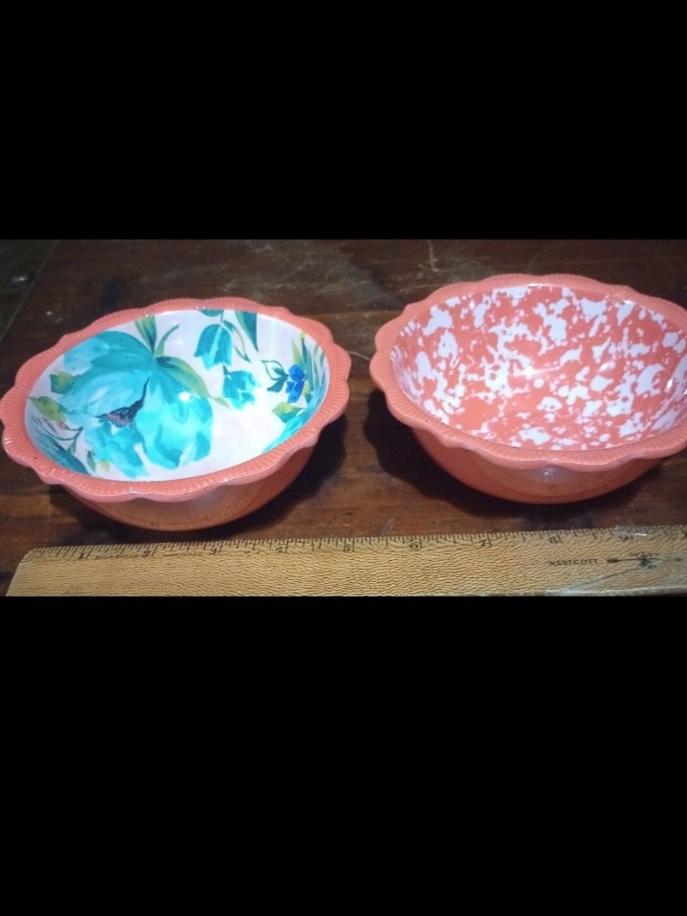 Coral Scalloped Ceramic Serving Bowl - Set of 2